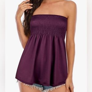 H&M Maroon Strapless Smocked Top XS